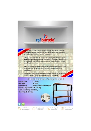 Rafburada Rafburada® 4 Raflı Dekoratif Ahşap Kitaplık.