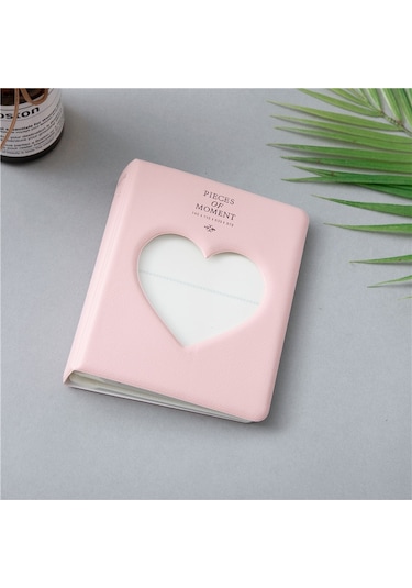 İçi Boş Kalp 64 Cepler Fotoğraf Kitabı Albümü İsim Kartı Tutucu Fujifilm Instax Mini 8 / 7s / 70/25 / 50s / 90 Pembe