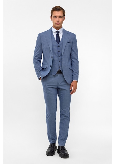 SÜVARİ Buz Mavi Slim Armürlü Sivri Yaka 6 Drop Takım Elbise