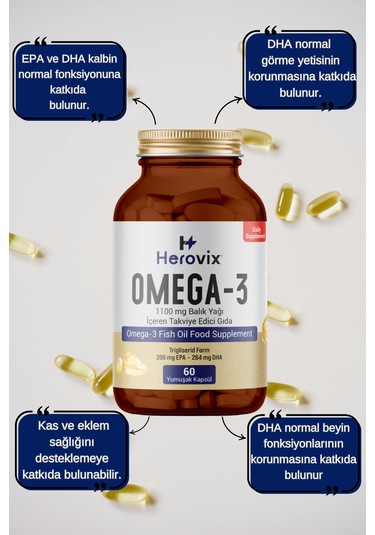 Omega 3 Balık Yağı 60 Softjel 1100 Mg Epa:396 Mg Dha:264 Mg