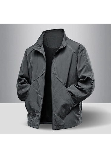 Kırışıklık Önleyici Kumaş Dik Yaka Su İtici Baharlık Erkek Ceket Mont Gri