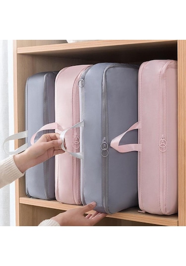 Homyl Yorgan Saklama Çantası Kendini Sıkıştırma Bej