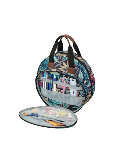 Yuntech01 Mavi Yaprak Desenli Dairesel İpek İşçilik Çantası - 600d Oxford Kumaş Alet Saklama Çantası Mavi