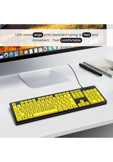 Springsun Yaşlılar İçin Büyük Tuşlu Usb Klavye - Sessiz, Suya Dayanıklı, Yüksek Kontrastlı