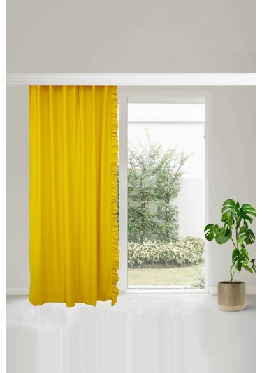 Fırfırlı Vintage Kadifemsi Dertsiz Pamuk Keten Perde En X Boy - Tek Kanat Sarı