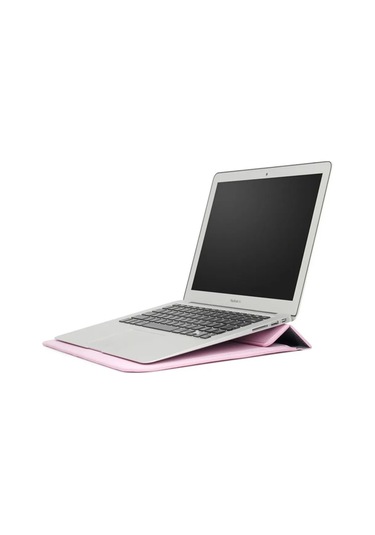 Macbook Pro 14 İnç M3 A2992 A2918 Uyumlu Deri Mıknatıslı Çanta Stantlı Şık Tasarım Açık Pembe