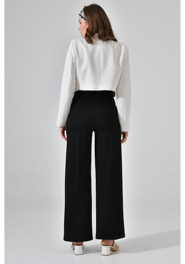Ekru Kruvaze Crop Blazer Ceket Ekru