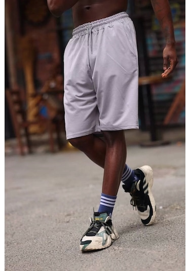 Erkek İki İplik Cepli Şort - Gri Gri