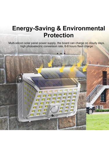 Vkemall Güneş Enerjili 90 Led Duvar Lambası, Ip65 Su Geçirmez, İnsan Algılama, Bahçe/villa Aydınlatması, Beyaz, 5w