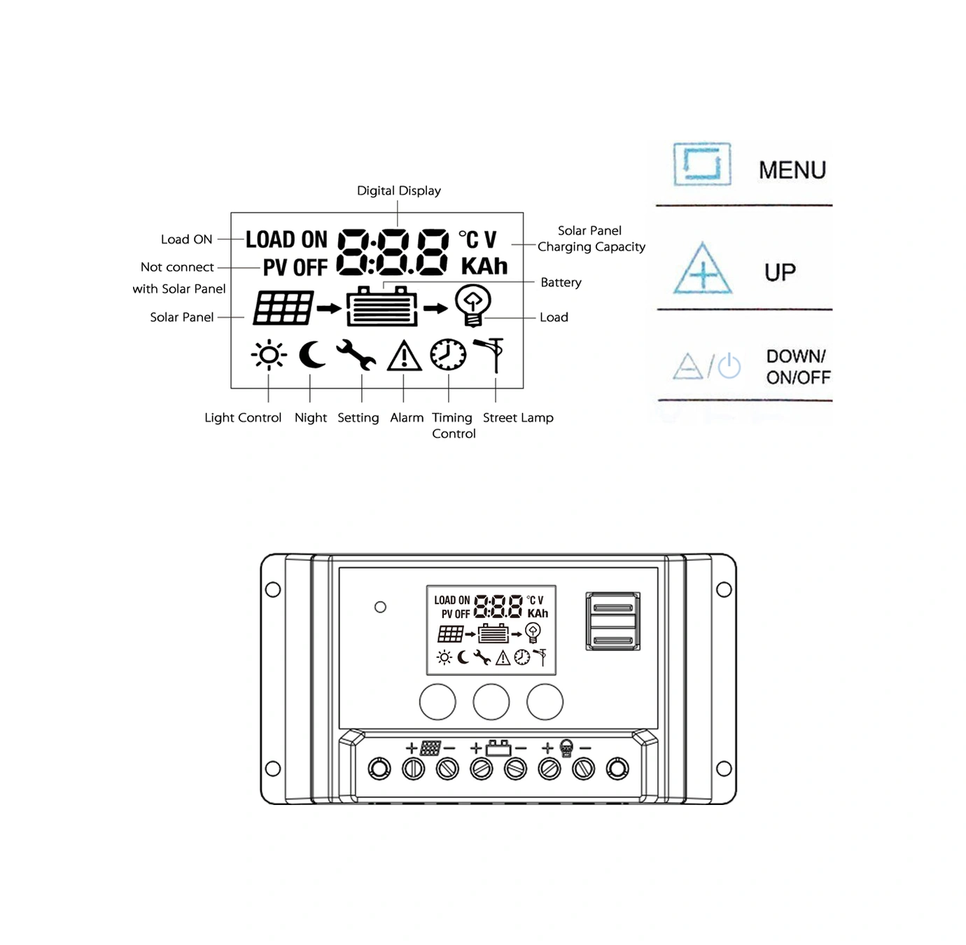 Lemestar Güneş Enerji Kontrol Cihazı 12.6v 10a - Lcd Ekranlı Li-po Batarya Şarj/deşarj Yöneticisi - Güneş Panelleri İçin Usb Çıkışlı