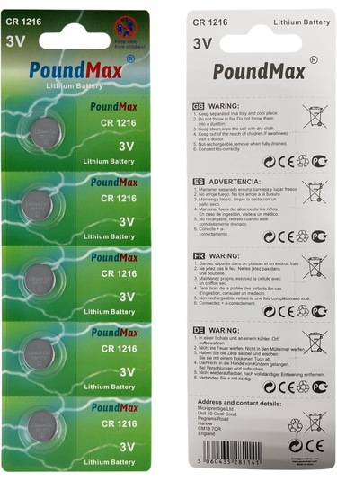 Poundmax 1216 Dl1216 3v Lityum Düğmeli Pil 5'li Paket