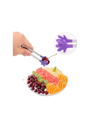 Sones Silikon Paslanmaz Çelik Pişirme Mutfak Buz Maşası Gıda Barbekü Salata El Klipsi Mavi