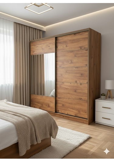 Toprak Sürgülü Dolap Gardırop 200 Cm Çam