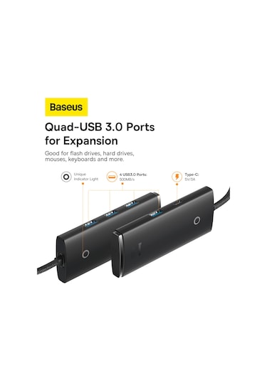 Baseus Lite Series 4 Portlu USB to USB 3.0 HUB Adaptör