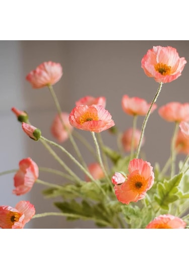 Yapay Çiçek Gelincik Çiçeği Pembe Renk 3 Çiçek 1 Tomurcuk 59cm