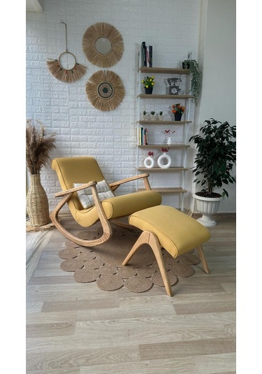 Asedia Ekol Dişbudak Naturel Sarı Sallanan Sandalye Berjer