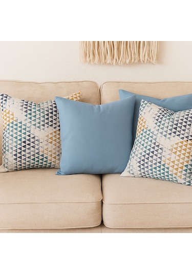 4'lü Modern Dekoratif Kırlent Kılıfı Seti Geometrik Desen & Düz Mavi 4 Al 3 Öde 40 x 40