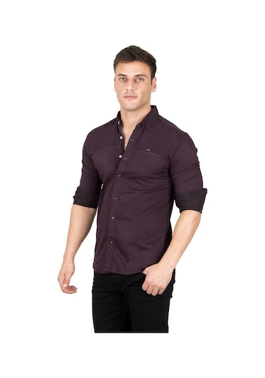 Deepsea Erkek Mürdüm Çıt Çıt Düğmeli Kot Gömlek 2300412 Mürdüm