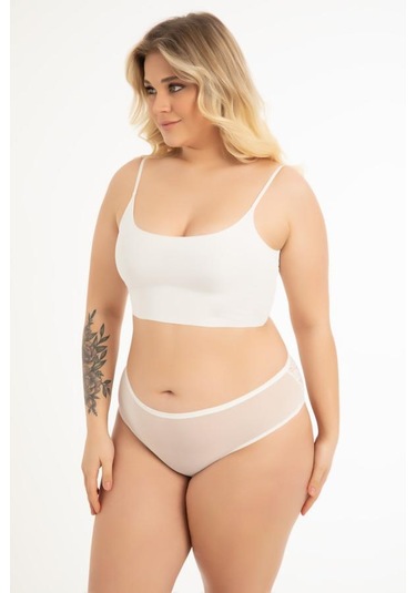 Transparan Tüllü Dantel Ve Taş Detaylı Özel Bölgesi Açık Büyük Beden Kadın Tanga Külot 3'lü Paket-2 Renkli-3