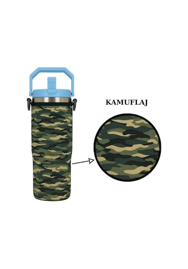 Iceflow Flip Straw 0.88 Lt. İle Uyumlu Omuz Askılı Termos Kılıfı Kamuflaj