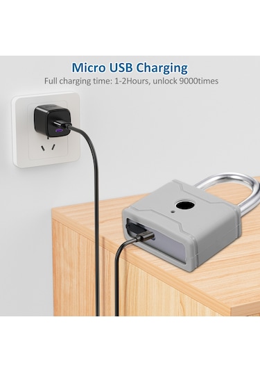 Hallow-t1006d Akıllı Parmak İzi Asma Kilit Şarj Edilebilir,gri