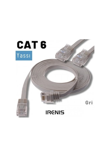 Irenis CAT6 Kablo Yassı Ethernet Network Lan Ağ İnternet Kablosu 50 CM Gri