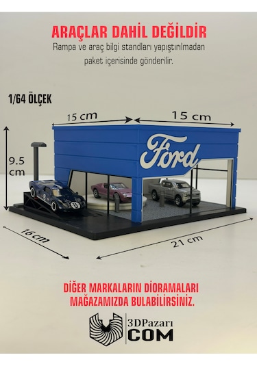 3d Baskı 1/64 Ölçekli Ford Showroom Tasarımlı Diorama Araç Sergileme Garajı