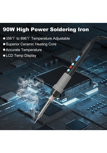 Yifomall 90w Dijital Lcd Kaynak Demiri Seti - Programlanabilir Sıcaklık Ayarı, Otomatik Uyku Modu, Büyük Destek Ve Tam Zımba Takımı Eu Standartı