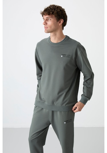 Tommy Life Çağla Casual O Yaka Lastik Paça Pamuklu Erkek Oversize Eşofman Takımı - 85120 Yeşil