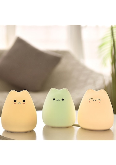 Mini Kedi Gece Lambası Karikatür 7 Renk Uyku Lambası, Sevimli Kediler Diğer