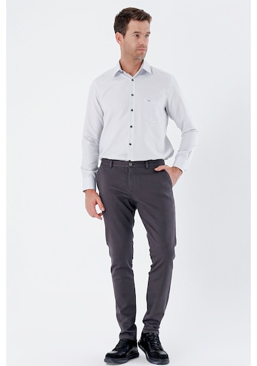 Koyu Antrasit Desenli Armürlü Pamuklu Yan Cepli Slim Fit Dar Kesim Casual Pantolon 1003235120-koyu Antrasit Koyu Antrasit