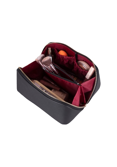 Ella Terra Onyx Black Deri Makyaj Çantası Siyah