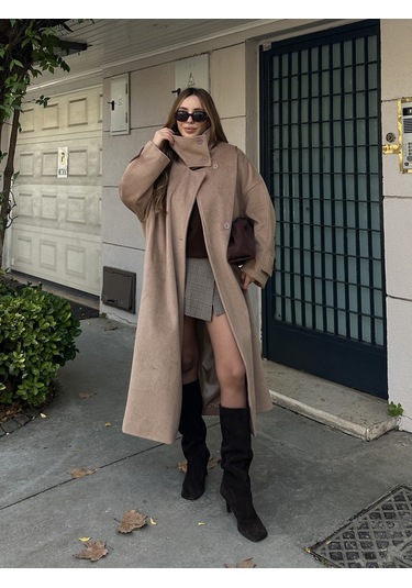 Vizon Vittoria Düğmeli Yaka Kaban - 2511 Camel