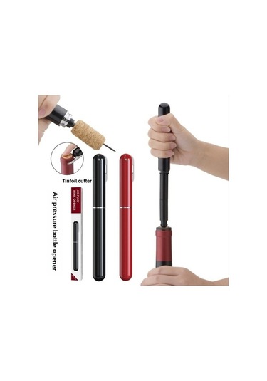 Fortunelane Pratik Siyah Pnevmatik Şarap Açıcı, Dayanıklı Plastik Kalem Şeklinde Siyah