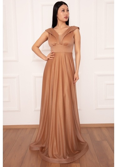 Kalopya Simli Tül Uzun Abiye Elbise 13280 Gold