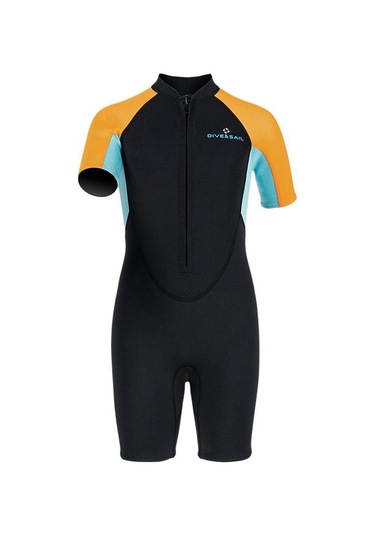 Dıve & Saıl 2.5mm Çocuklar Sıcak Kısa Kollu Tek Parça Wetsuit Gençlik Şnorkel Sörf Elbisesi Siyah
