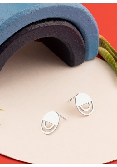 925 Ayar Gümüş Yarım Daire Ve İkili Çember Küpe