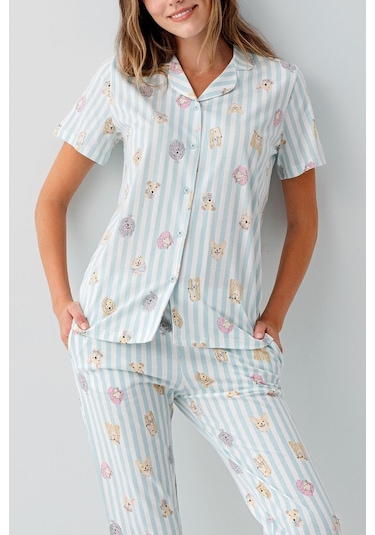Rolypoly Kadın Yeşil Gömlek Pijama Takım Yeşil