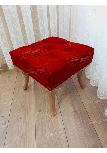 Kapitoneli Makyaj Pufu Ayak Ucu Puf Gold Ayak 45 45 Kırmızı