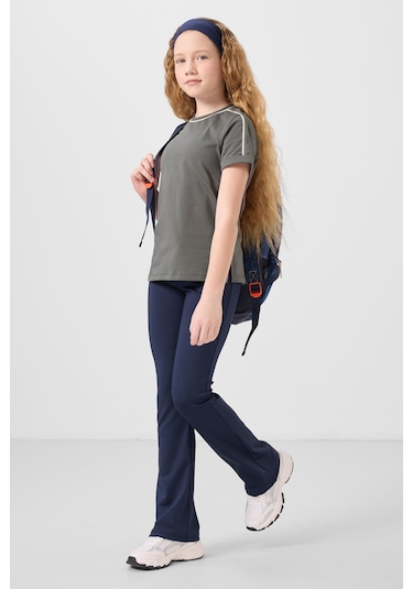 Haki Pamuklu O Yaka Standart Fit Basic Kız Çocuk T-shirt - 75177 Haki