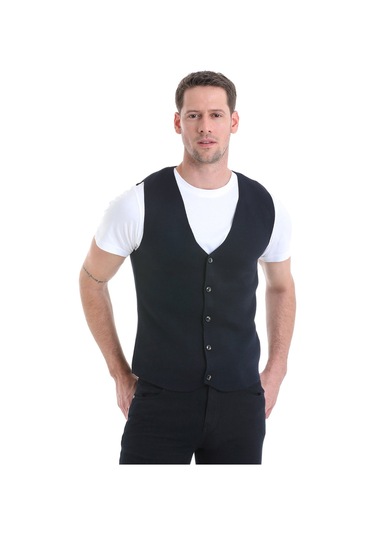 Hatemoğlu Regular Fit Düz V Yaka Triko Yelek 34171023a002 005 - Lacivert