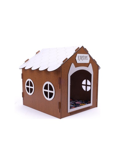 Ahşap Özel İsim Baskılı Dekoratif Kedi Evi-kulübesi, Kediler İçin Kulübe, Kedi Kulübesi Ceviz