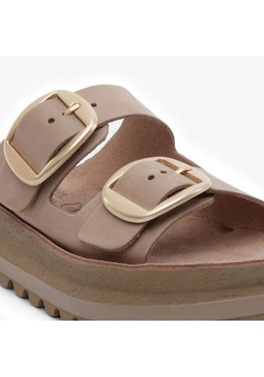 Greyder 59091 Vizon Nubuk Hakiki Deri Kadın Terlik -1045 A.vizon