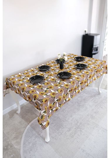 Sufre Sıvı Geçirmez Masa Örtüsü Sofra Bezi Sofra Örtüsü Piknik Örtüsü Ayçiçeği Kahve