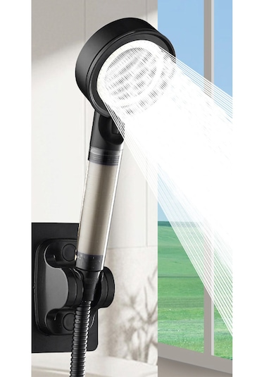 Siyah Filtreli 5 Fonksiyon Çelik El Duşu Siyah Duş Hortumu Mafsal Siyah