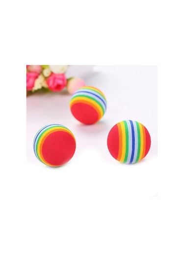 Pribor 3lü Gökkuşağı Sünger Kedi Köpek Çiğneme Oyun Topu Diş Çıkarma Kedi Oyuncağı