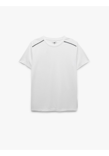 Koton Kısa Kollu Regular Fit Çizgi Detaylı Bisiklet Yaka Spor Tişört Beyaz 6wam10008nk Beyaz
