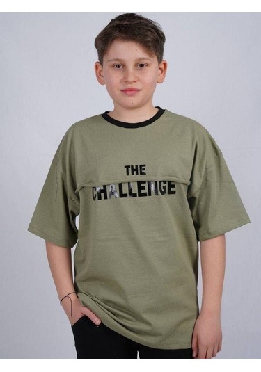 Ekkokids Çocuk Challenge Yazılı Pamuklu T-shirt-16022 Haki