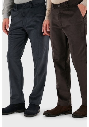 Buratti Normal Bel Regular Fit Düz Paça 2'Li Paket Erkek Kadife Pantolon 645Merlins2 Kahve-Antrasit