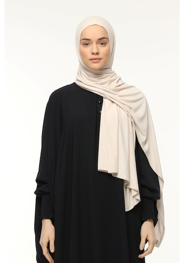 Hazır Pratik Geçmeli Lüks Organik Düz Penye Şal Çapraz Hizalı Koyu Krem